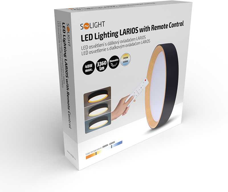 „Solight“ LED šviestuvas su nuotolinio valdymo pultu „Larios Juodas“, 48 W, 3360 lm, 39 cm, keičiantis spalvą, reguliuojamas ryškumas