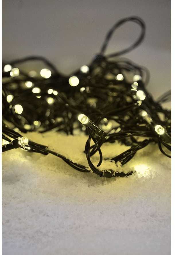 Solight LED lauko kalėdinė grandinėlė, 200 LED, 20m, 5m laidas, 8 funkcijos, laikmatis, IP44, šiltas baltas
