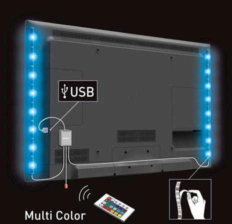 Solight LED RGB juostelė televizoriui, 2x 50cm, USB, jungiklis, pultelis