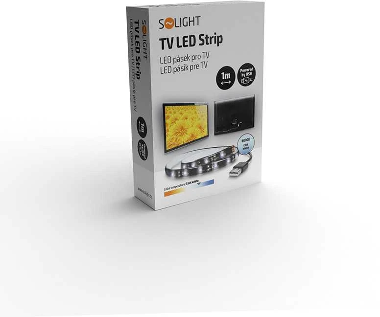 Solight Šviesos LED juostelė televizoriui, 100cm, USB, jungiklis, šaltas baltas