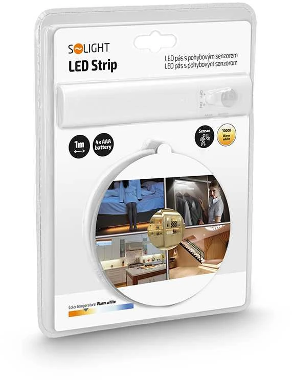 Solight LED šviesos juosta su judesio jutikliu, 1m, 4x AAA