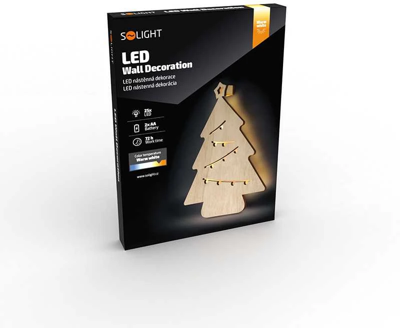 Solight LED sienų puošmena Kalėdų eglutė, 24x LED, 2x AA