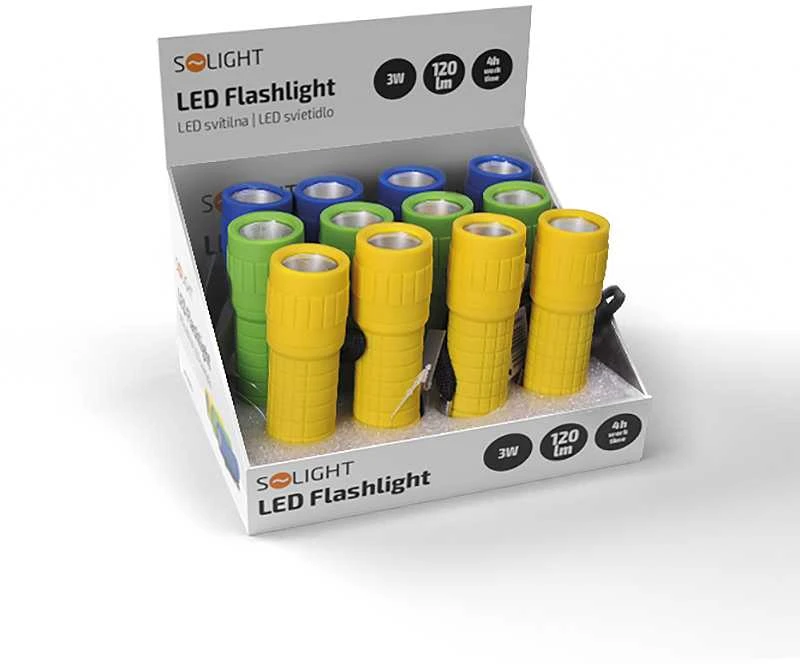 Solight LED žibintuvėlis, 120lm, 3W LED COB, 3 x AAA