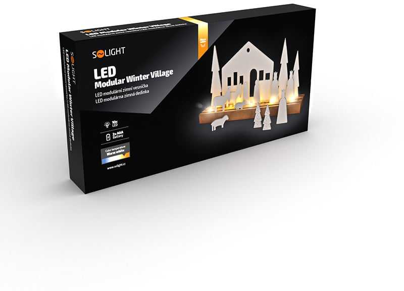 Solight LED žiemos kaimas, modulinis, 14 elementų, 10x LED, 2x AAA