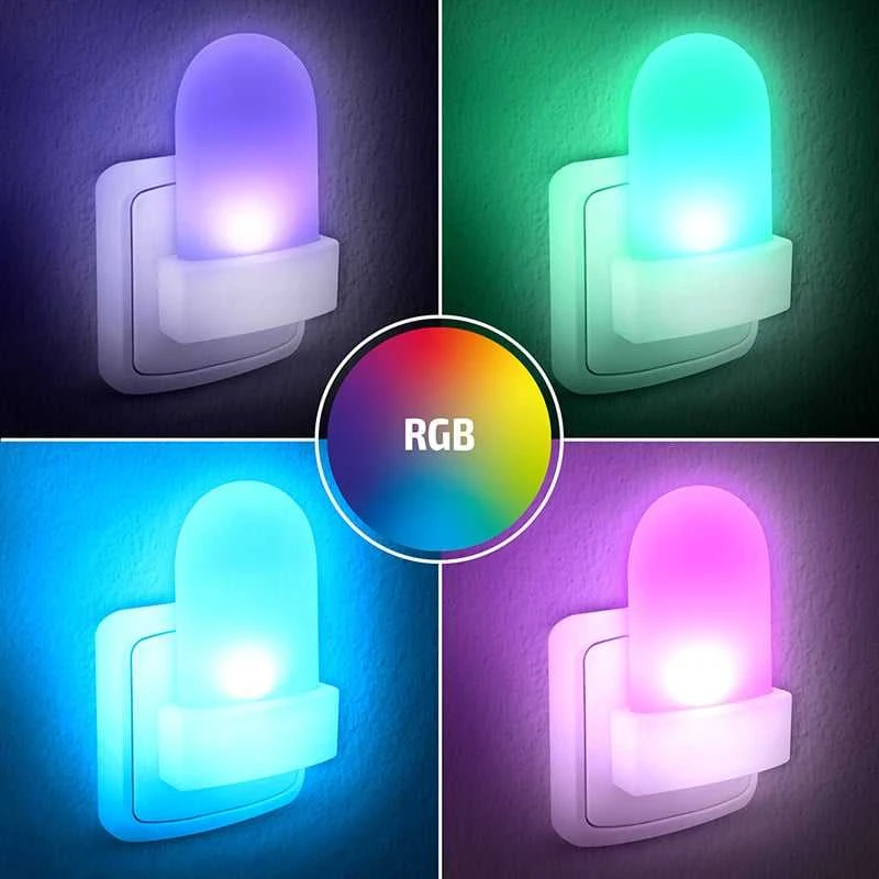 Solight RGB LED naktinis šviestuvas su šviesos jutikliu, pasirenkama šviesos spalva, 230V