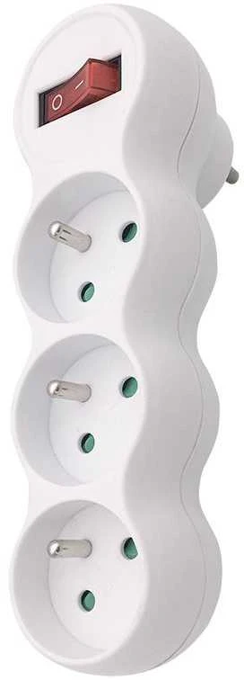 Solight lizdas su atrama, 3 x 10A, baltas, jungiklis