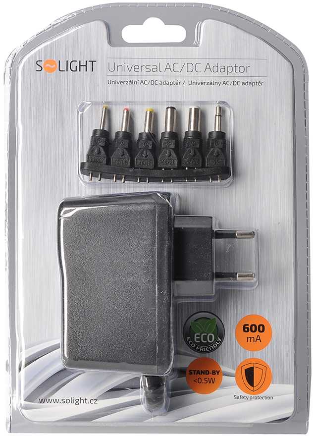 Solight universalus maitinimo adapteris 600mA, stabilizuotos, keičiamos jungtys
