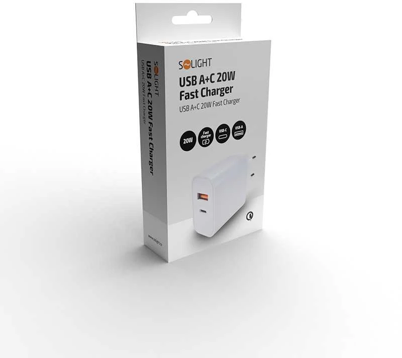 Solight USB A+C 20W greitas įkroviklis