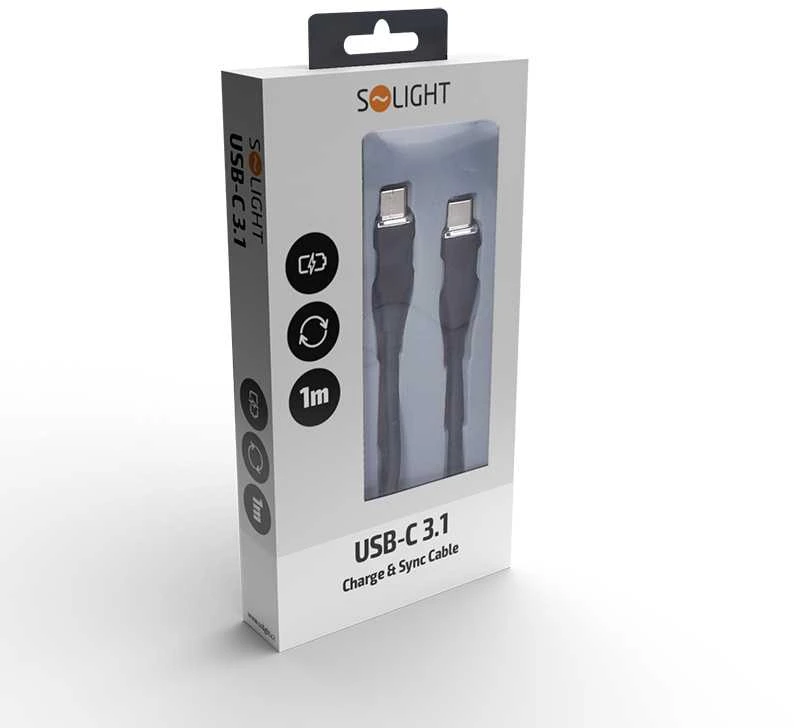 „Solight“ USB-C 3.1 laidas, USB-C jungtis - USB-C jungtis, silikoninis, 1 m