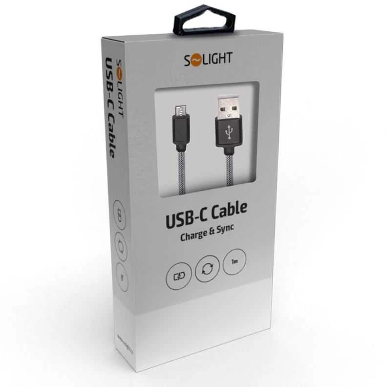 „Solight“ USB-C laidas, USB 2.0 A jungtis - USB-C 3.1 jungtis, silikoninis, 1 m