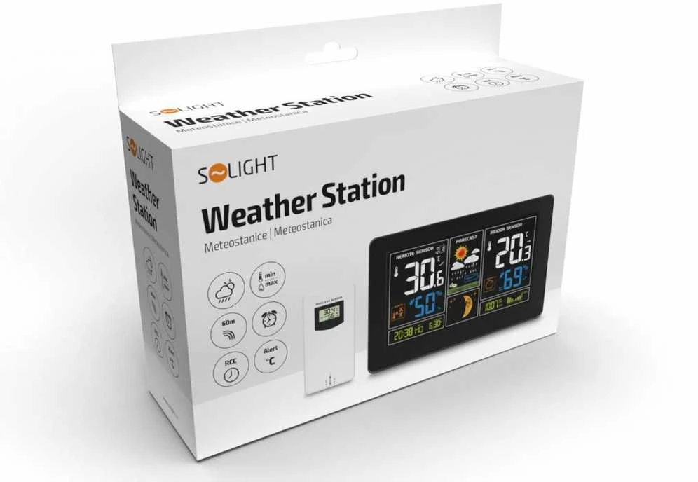 Orų stotelė Solight Solight TE81 orų stotis, ypač didelis spalvotas LCD, temperatūra, drėgmė, slėgis, RCC, USB įkrovimas, juodas
