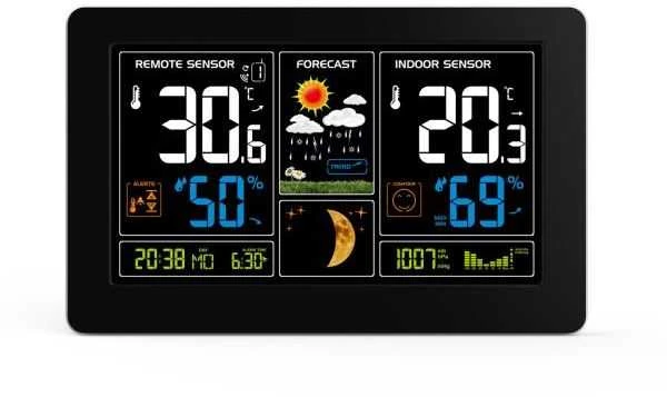 Orų stotelė Solight Solight TE81 orų stotis, ypač didelis spalvotas LCD, temperatūra, drėgmė, slėgis, RCC, USB įkrovimas, juodas