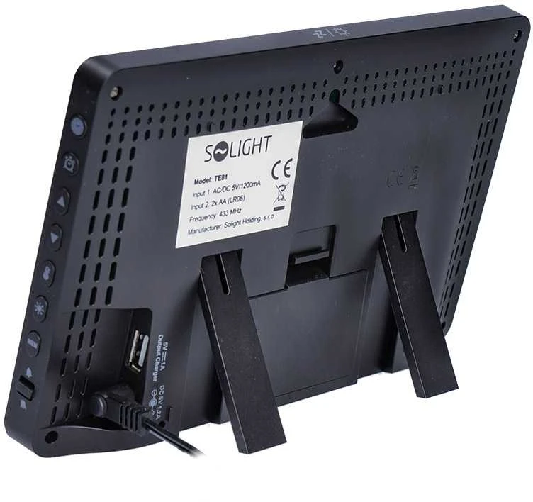 Orų stotelė Solight Solight TE81 orų stotis, ypač didelis spalvotas LCD, temperatūra, drėgmė, slėgis, RCC, USB įkrovimas, juodas