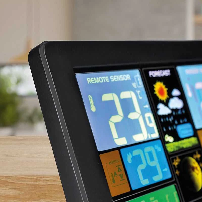 Orų stotelė Solight Solight TE81 orų stotis, ypač didelis spalvotas LCD, temperatūra, drėgmė, slėgis, RCC, USB įkrovimas, juodas