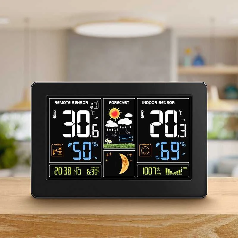 Orų stotelė Solight Solight TE81 orų stotis, ypač didelis spalvotas LCD, temperatūra, drėgmė, slėgis, RCC, USB įkrovimas, juodas