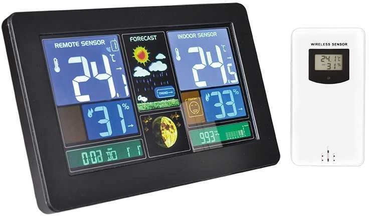 Orų stotelė Solight Solight TE81 orų stotis, ypač didelis spalvotas LCD, temperatūra, drėgmė, slėgis, RCC, USB įkrovimas, juodas