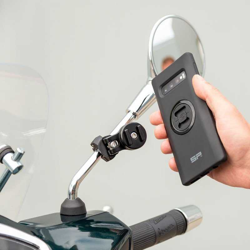 SP Connect Mirror Mount Pro SPC+ telefono laikiklis paspirtukui / motociklui – tvirtinimas prie veidrodėlio – juodas