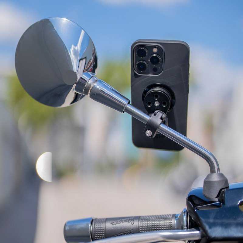 SP Connect Mirror Mount Pro SPC+ telefono laikiklis paspirtukui / motociklui – tvirtinimas prie veidrodėlio – juodas