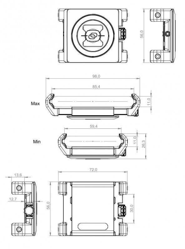 SP Connect Universal Phone Clamp SPC+ dviračio telefono laikiklis – skirtas SPC+ laikikliams – juodas