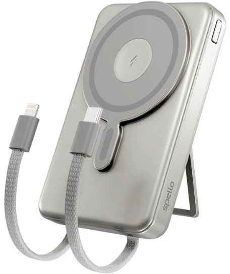 „Spello ForcePack 4in1“ 10000mAh magnetinė belaidė išorinė baterija SM75 | titano spalvos