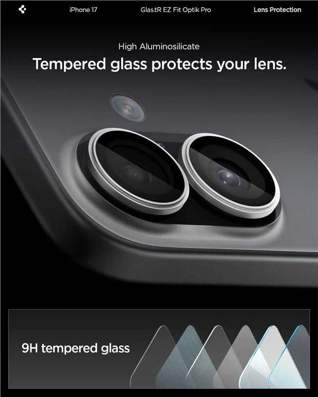 Spigen Optik Pro GLAS.TR ”EZ FIT” Camera Cover 2-pack for iPhone 16 / 16 Plus / 17 - Sidabrinis