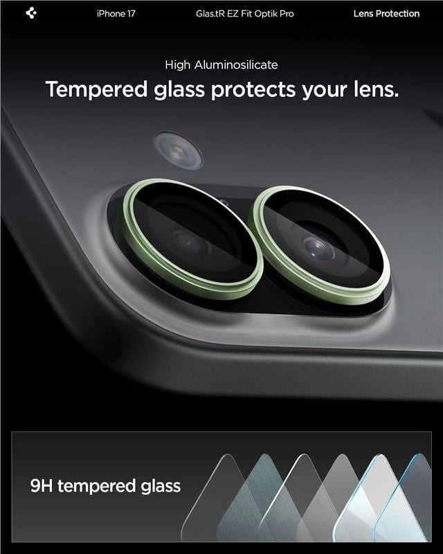 Spigen Glass tR EZ Fit Optik Pro 2 Pack, žalias - iPhone 17