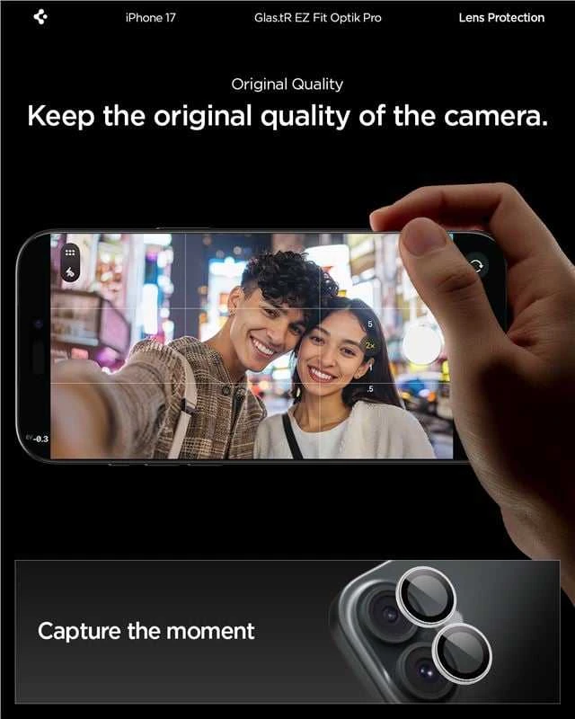 Spigen Optik Pro GLAS.TR ”EZ FIT” Camera Cover 2-pack for iPhone 16 / 16 Plus / 17 - Sidabrinis