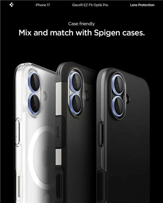 „Spigen Optik Pro GLAS.TR EZ FIT“ kameros dėklai, 2 vnt. pakuotė, skirti „iPhone 16 / 16 Plus / 17“ - Mėlyna