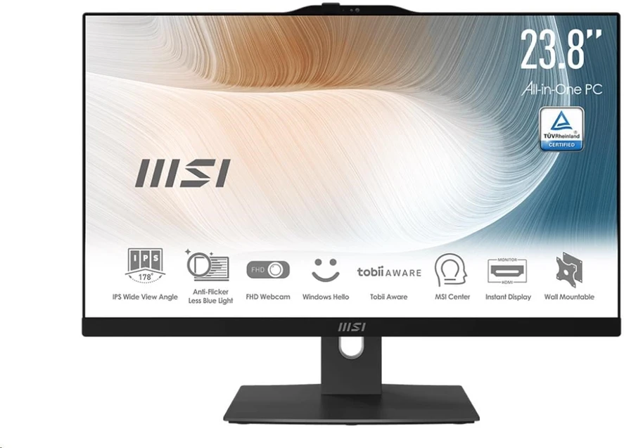 Stacionarus kompiuteris „Viskas viename“ MSI Modern AM242TP 1M-2021XEU Core 5 / 16 GB / 512 GB SSD / 23.8 FHD / Jutiklinis / NoOS / juodas · reguliuojamas stovas