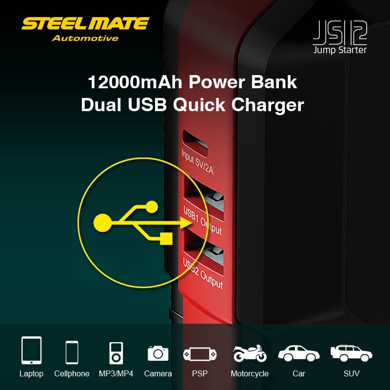 Steelmate JS12 Jump starter sada pro nouzové startování 12.000 mAh