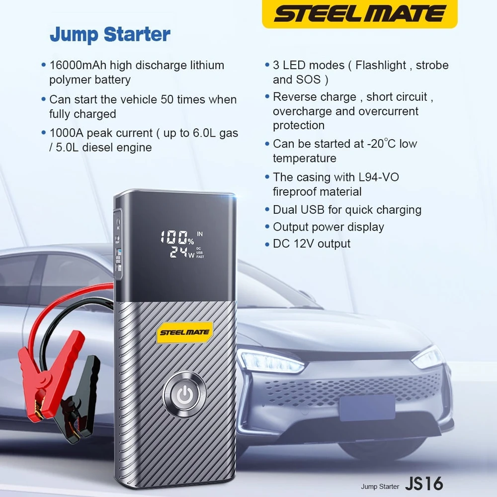Steelmate JS16 Jumpstarter sada pro nouzové startování 16.000 mAh