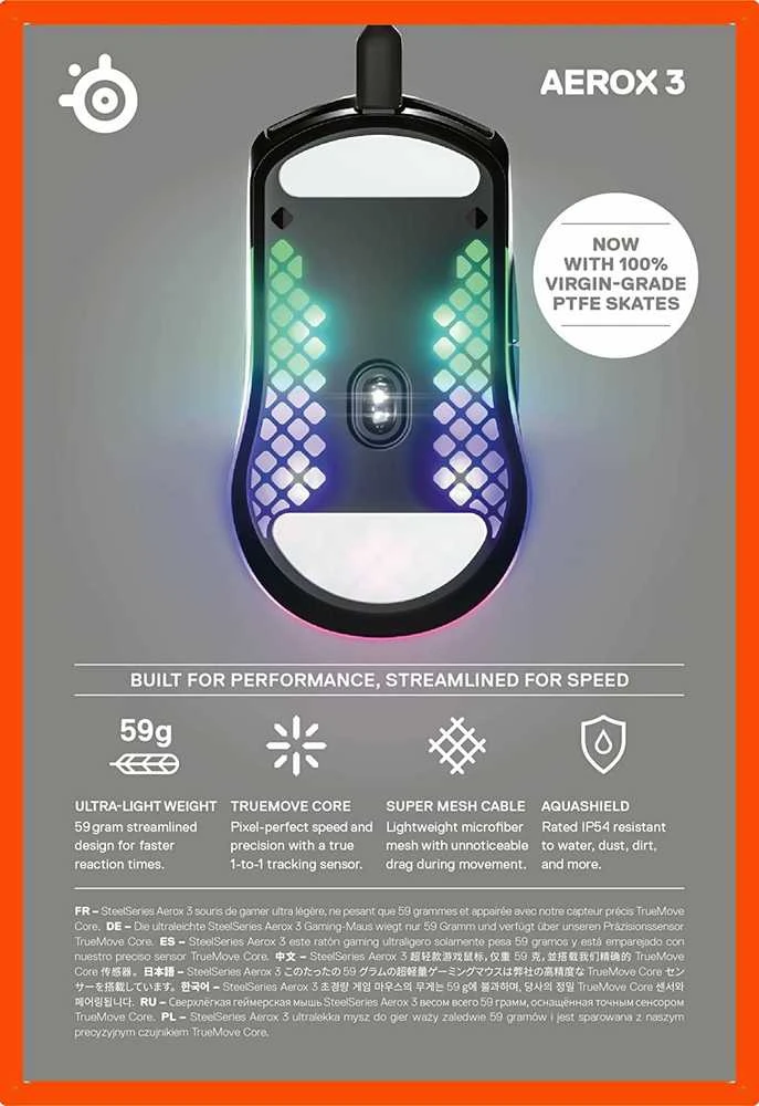 Žaidimų pelė SteelSeries Aerox 3 Onyx , Juodos spalvos
