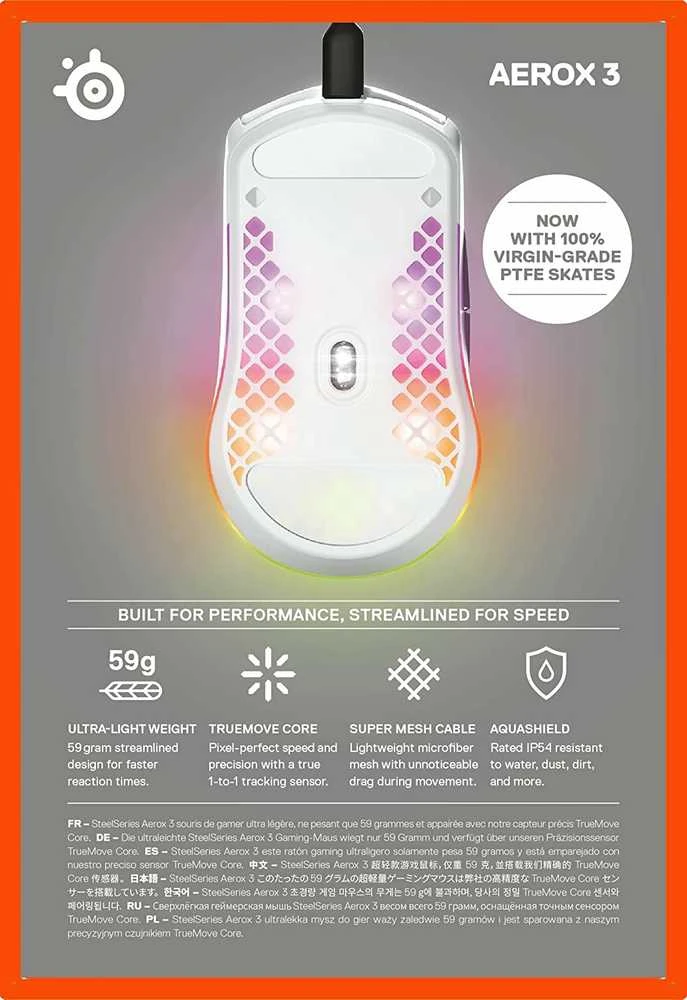 Žaidimų pelė SteelSeries Aerox 3 Snow 2022, Baltos spalvos