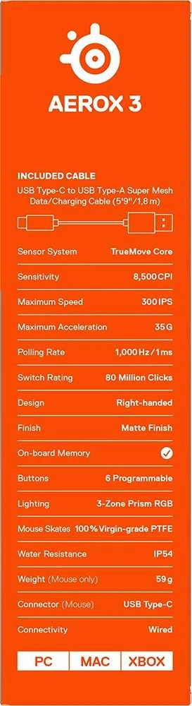 Žaidimų pelė SteelSeries Aerox 3 Snow 2022, Baltos spalvos