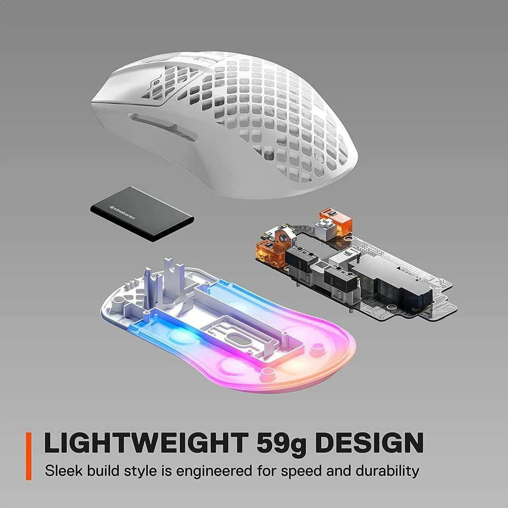 Žaidimų pelė SteelSeries Aerox 3 Snow 2022, Baltos spalvos
