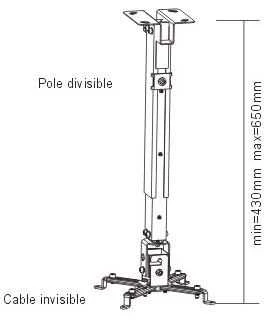 Sunne projektoriaus lubinis laikiklis (Sidabrinis) PR002S 430-650mm, maks. 20kg, prailginamas