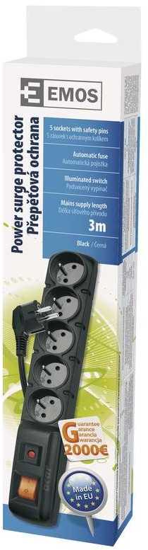 Surge protector EMOS 5 sockets 3m juodas