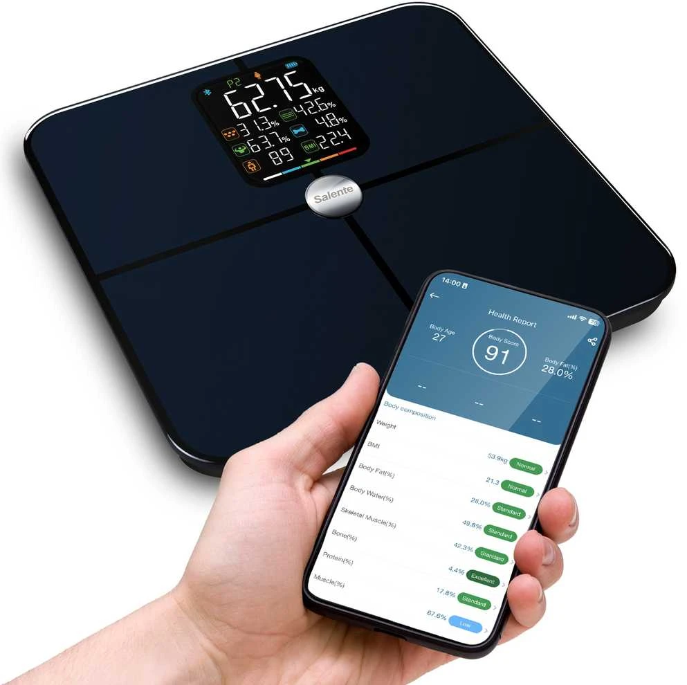 Vonios svarstyklės Evolveo Salente BodyFit inteligentna osobista diagnostyczna waga fitness Bluetooth juoda