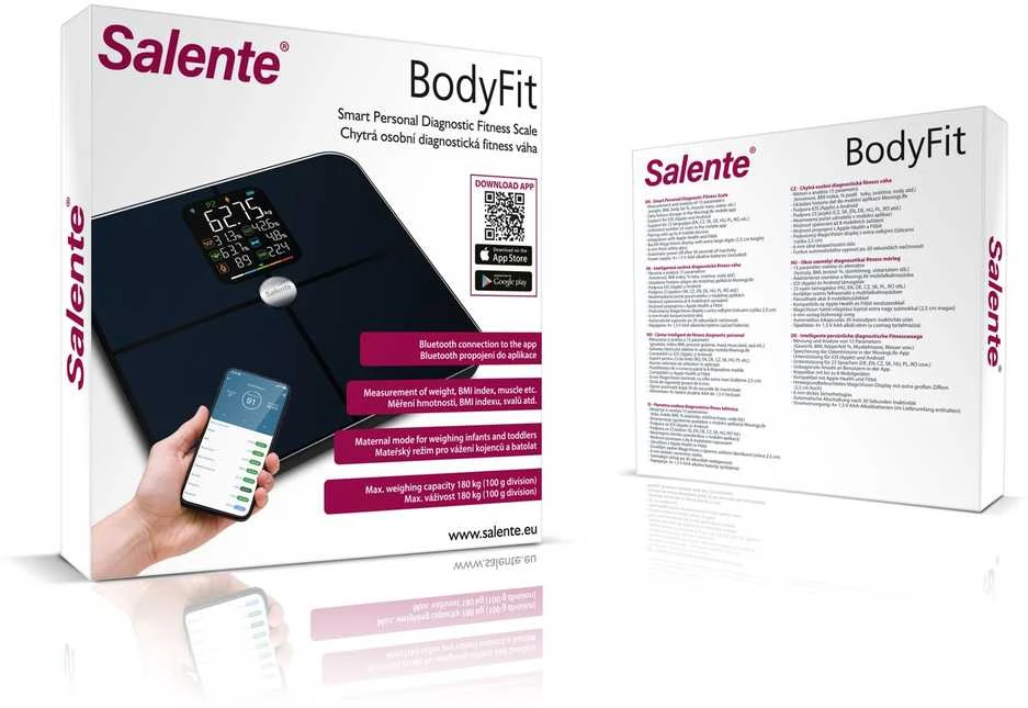 Vonios svarstyklės Evolveo Salente BodyFit inteligentna osobista diagnostyczna waga fitness Bluetooth juoda