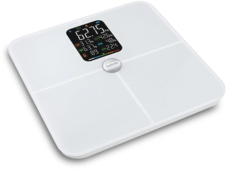 Svarstyklės Evolveo Salente BodyFit, chytrá osobní diagnostická fitness váha, Bluetooth, bílá