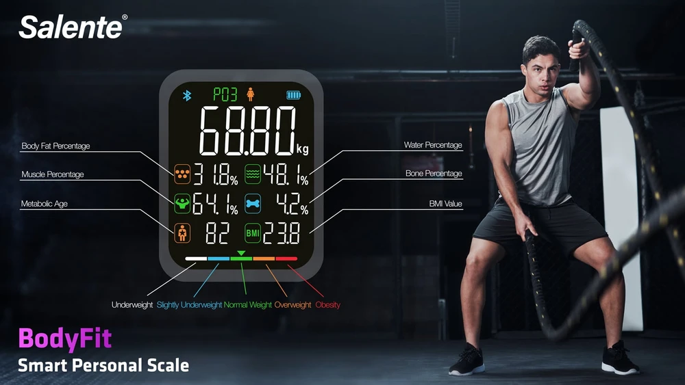 Svarstyklės Evolveo Salente BodyFit, chytrá osobní diagnostická fitness váha, Bluetooth, bílá