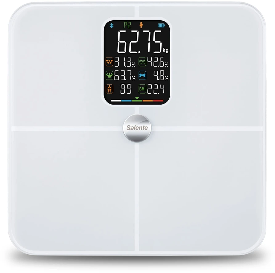 Svarstyklės Evolveo Salente BodyFit, chytrá osobní diagnostická fitness váha, Bluetooth, bílá