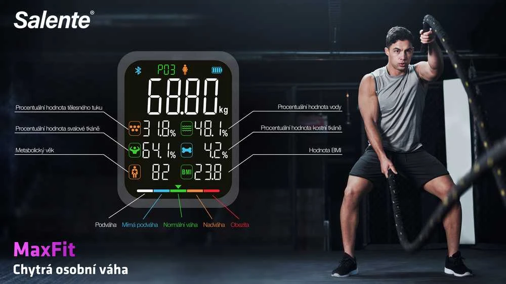 Vonios svarstyklės Evolveo Salente MaxFit inteligentna osobista waga diagnostyczna fitness Bluetooth juoda