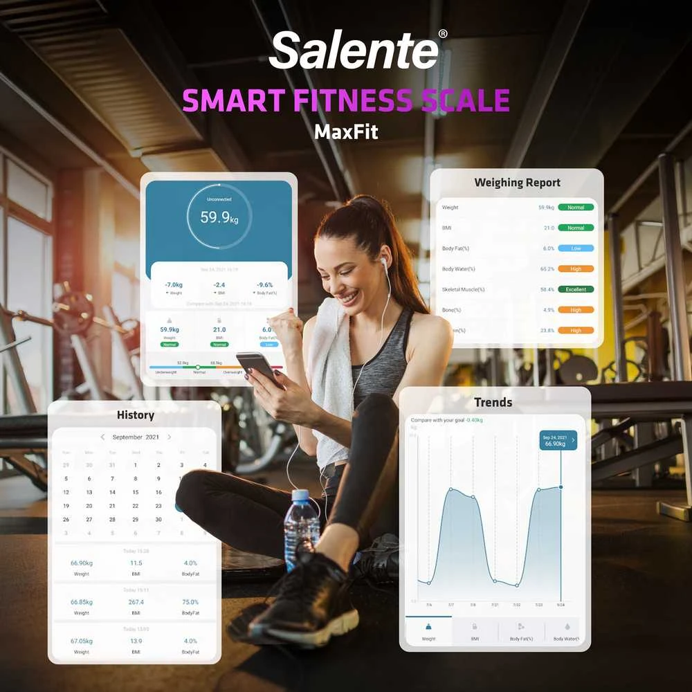 Vonios svarstyklės Evolveo Salente MaxFit inteligentna osobista waga diagnostyczna fitness Bluetooth juoda