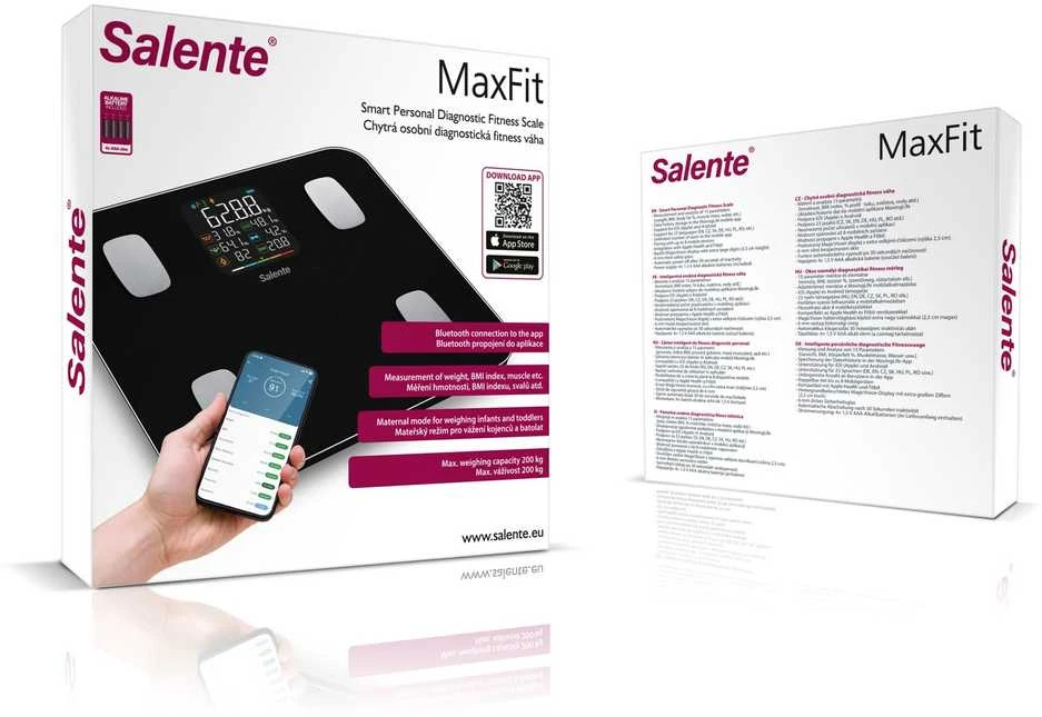Vonios svarstyklės Evolveo Salente MaxFit inteligentna osobista waga diagnostyczna fitness Bluetooth juoda