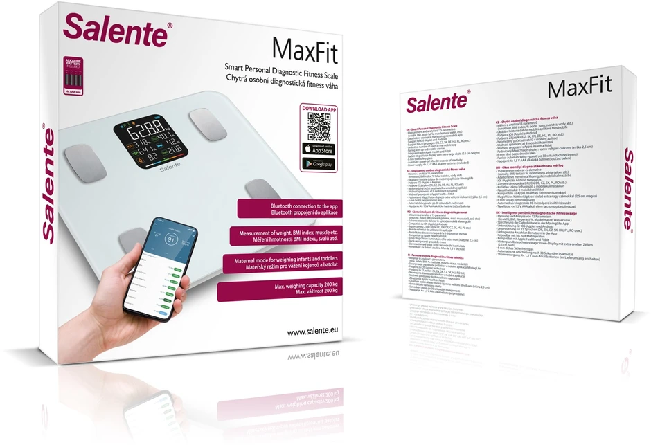 Svarstyklės Evolveo Salente MaxFit, Smart Personal Diagnostic Fitness Scale, Bluetooth, Baltas