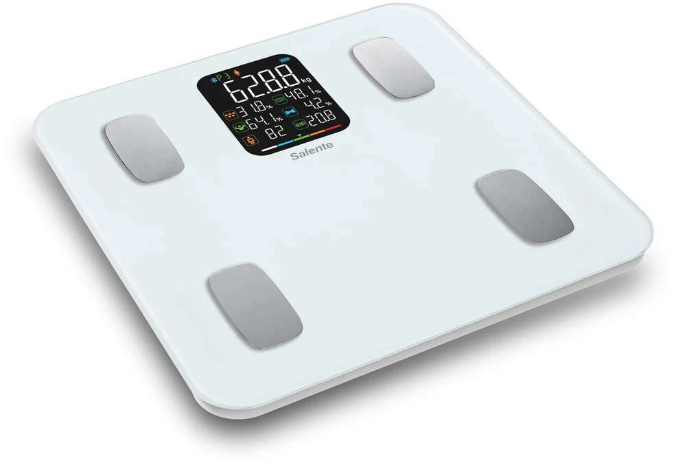 Svarstyklės Evolveo Salente MaxFit, Smart Personal Diagnostic Fitness Scale, Bluetooth, Baltas