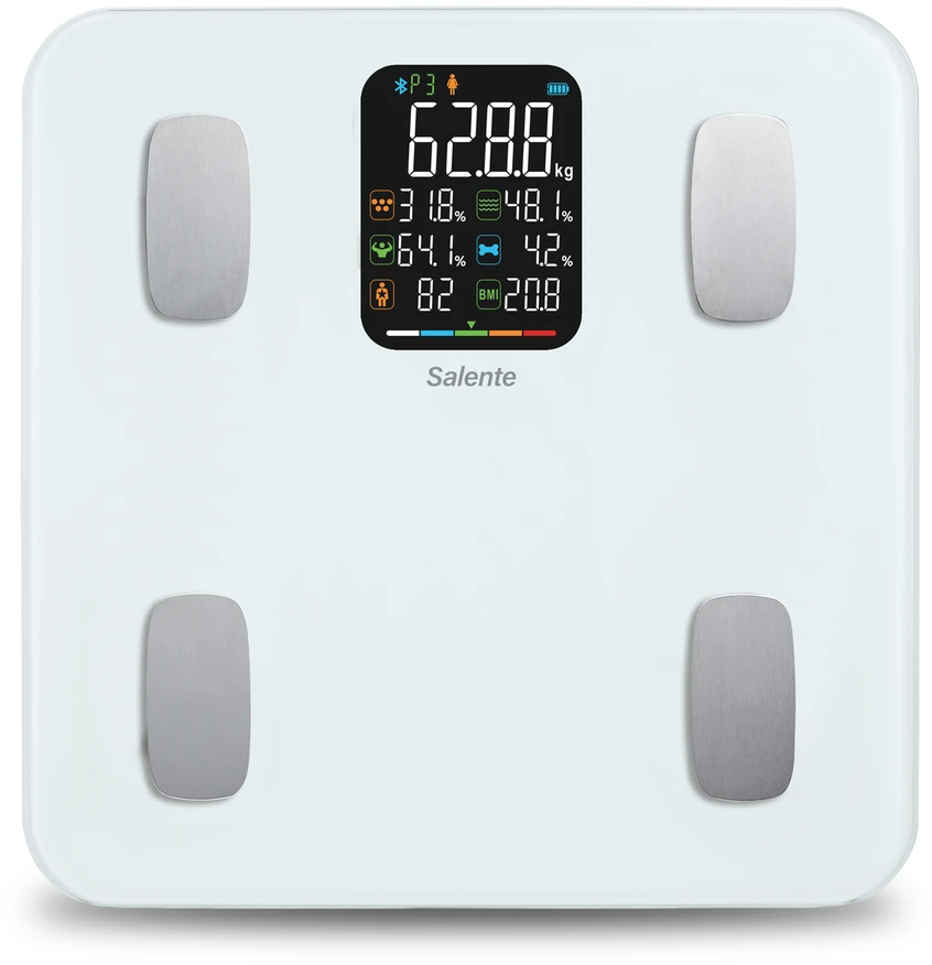 Svarstyklės Evolveo Salente MaxFit, Smart Personal Diagnostic Fitness Scale, Bluetooth, Baltas