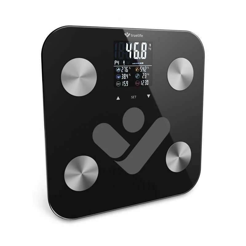Svarstyklės TrueLife FitScale W6 BT – Bioelektrinės varžos „Bluetooth“ skalė – juoda