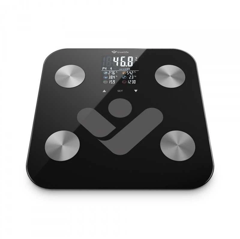 Svarstyklės TrueLife FitScale W6 BT – Bioelektrinės varžos „Bluetooth“ skalė – juoda